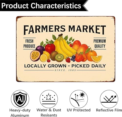 Miniatura 3 de Retro-Style Plates For Farmers Market Signs Posters Funny metal sign For Man Cave bathroom Farm Bedroom living room Kitchen Garage Wall Decor 8 * 12
