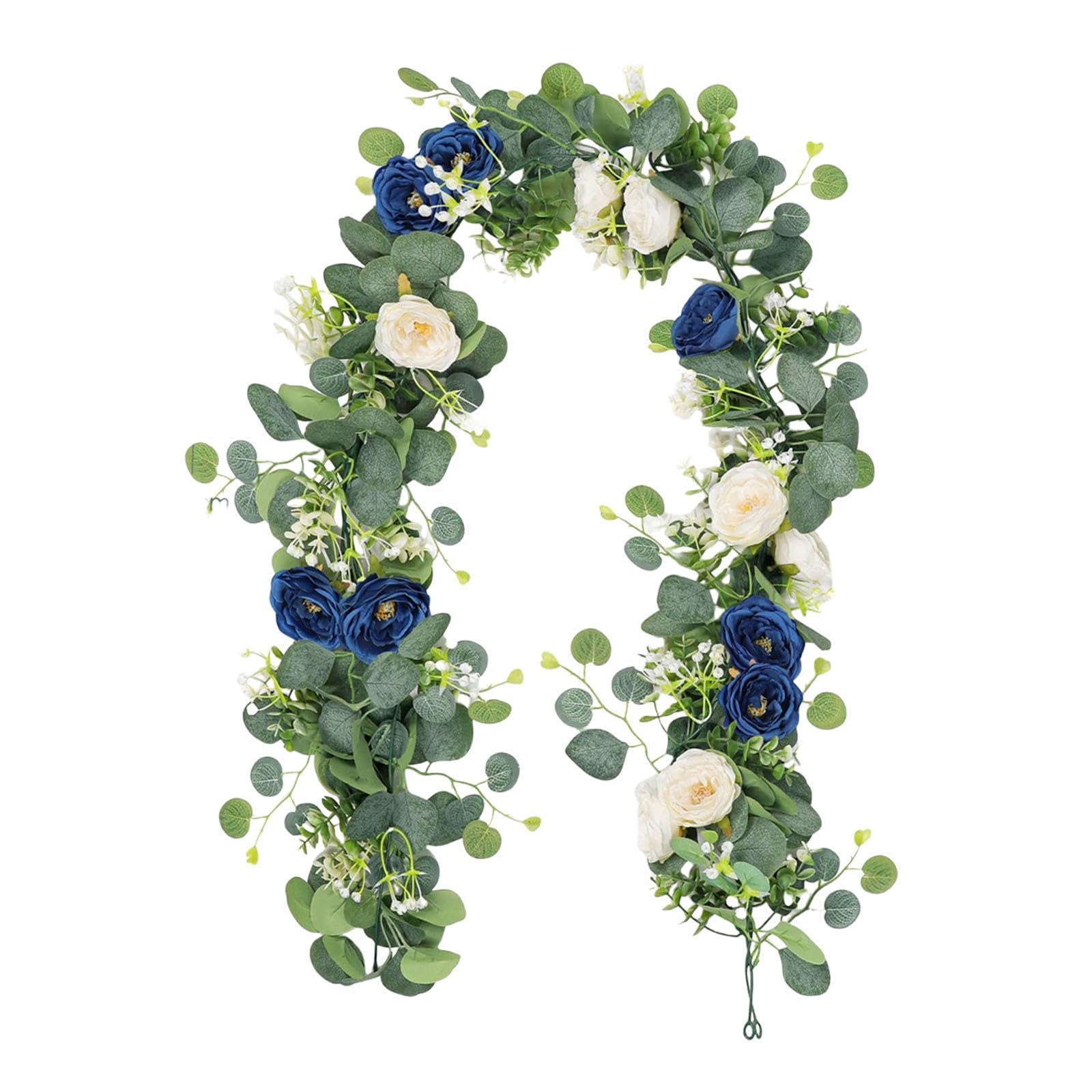 Guirlande de verdure artificielle bleue : déco florale 180 cm sans flétrissement