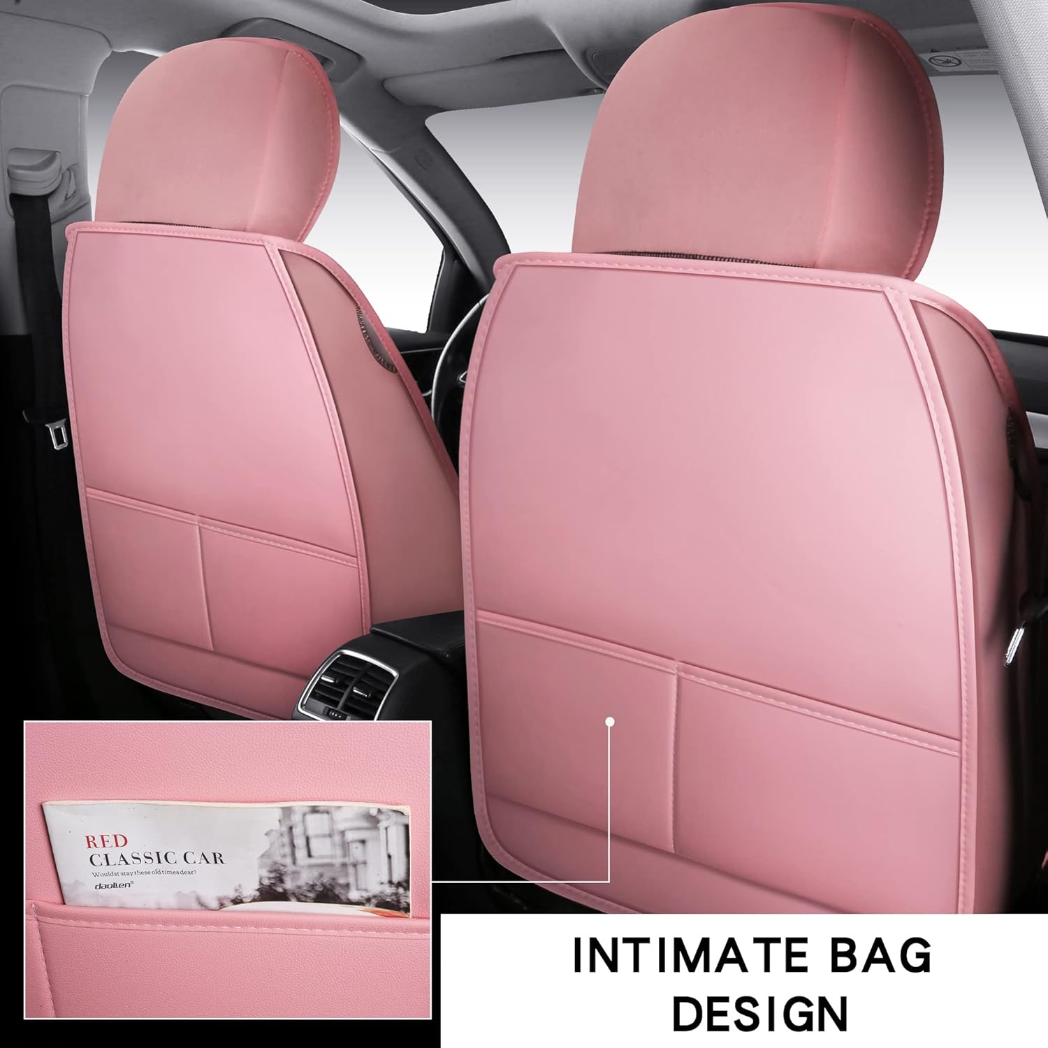 NYPKLO01 Leather Car Seat Covers Vehicle Cushion Cover for 5 Passenger Cars & SUV Universal Fit Set for Auto Interior Accessories Airbags Compatible with Synthetic Leather (Pink)