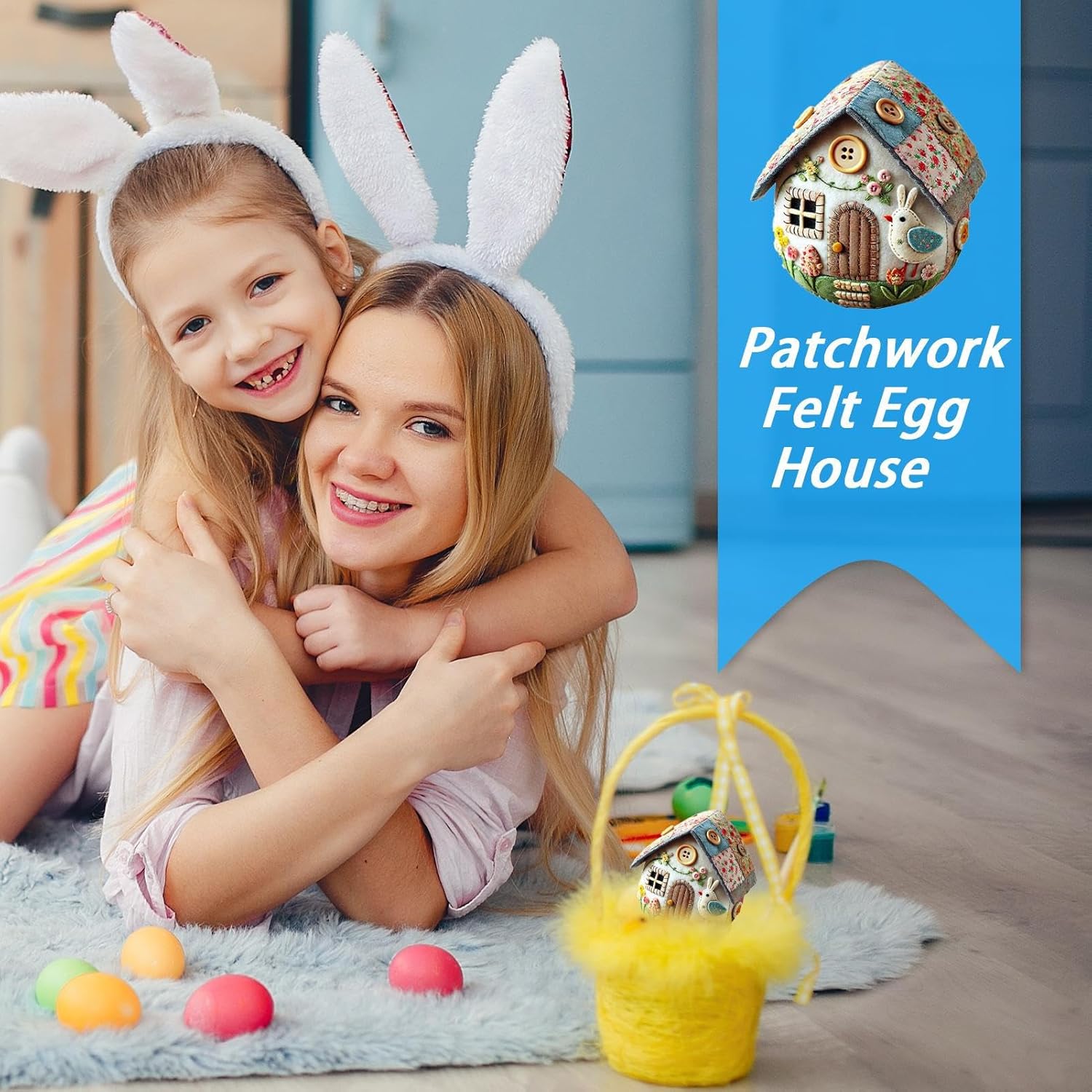 Felt Egg Kit - Easter Egg Felt Kit Art Projects,Chick House Craft Set, Easter Decorations for Adults and Beginners, Home Decoration