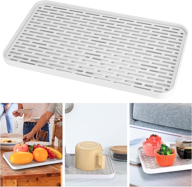 SZJYG Dish Drainers with Drip Tray, Draining Board with Drip Tray, Dish Drying Mat, Water Drip Tray Holder, Food Serving Tray, Dinner Tray, Plastic Trays for Fridge Fruit Cup Mug Utensil Bathroom
