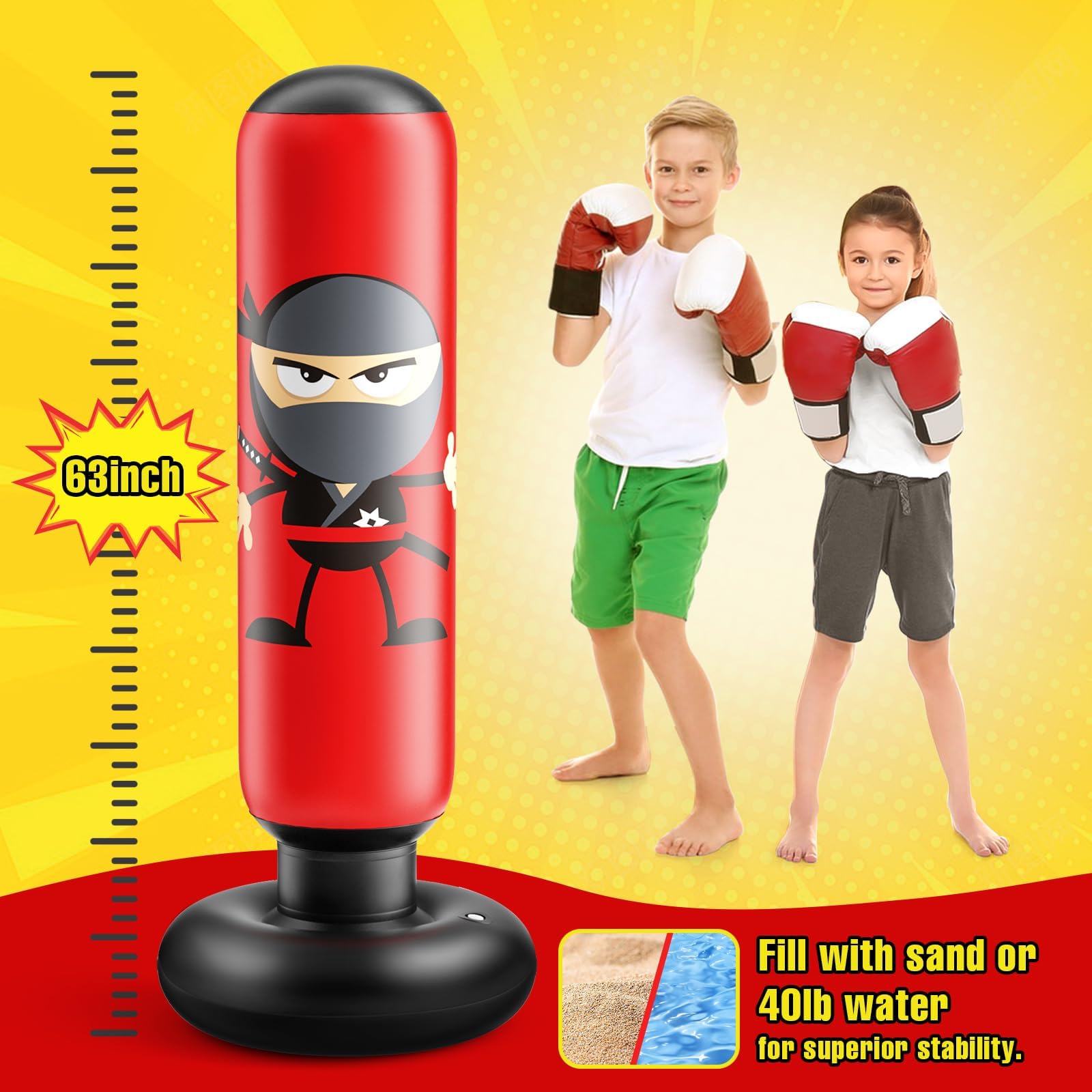 Sacco da Boxe Bambino Gonfiabile in Piedi 160 cm Con Pompa per Taekwondo, Riduzione della Pressione e Allenamento a Casa