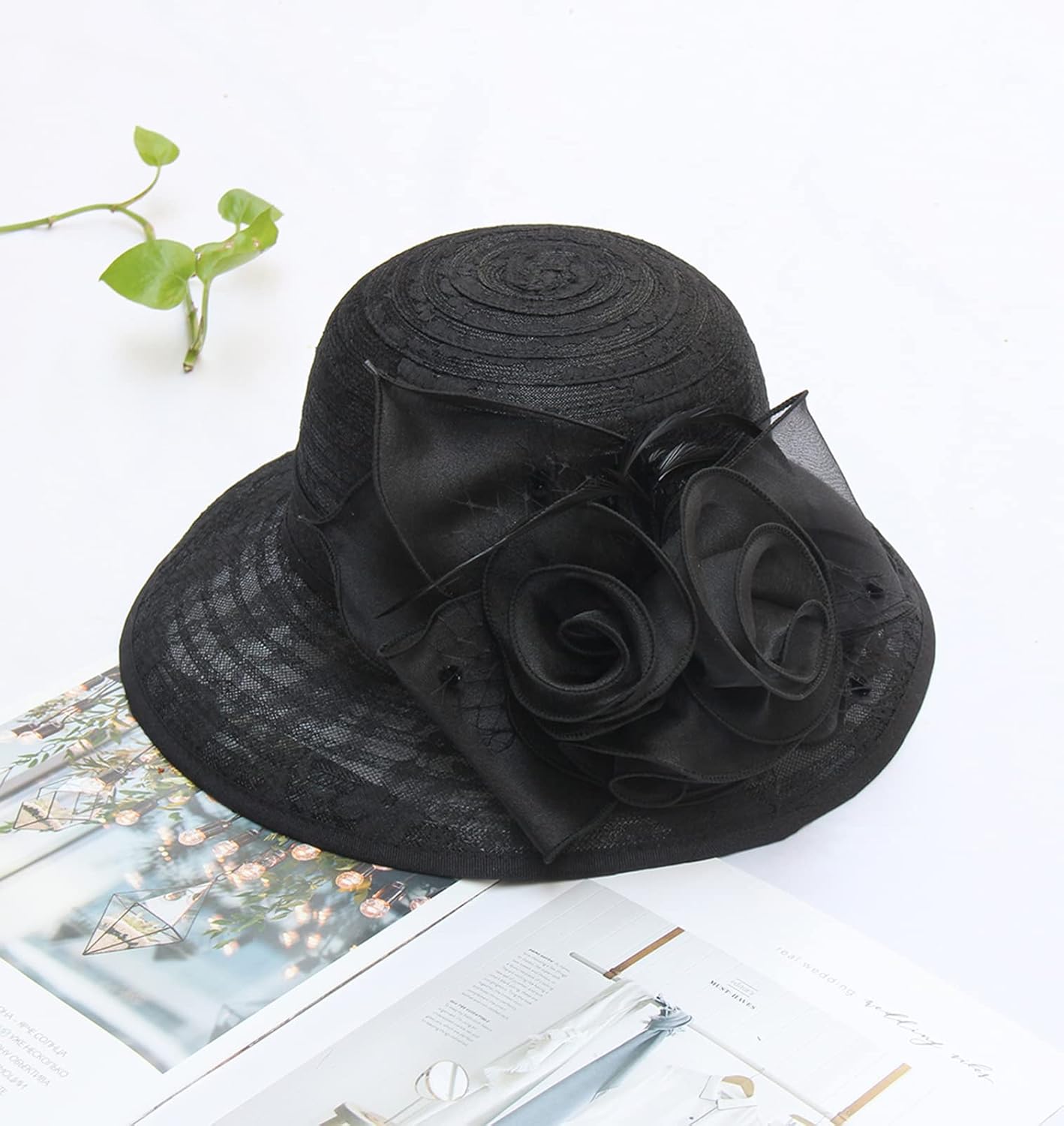 Organza Fascinator Hat - Women’s Wide Brim Church Bridal Tea Party Wedding Hat - Image 5