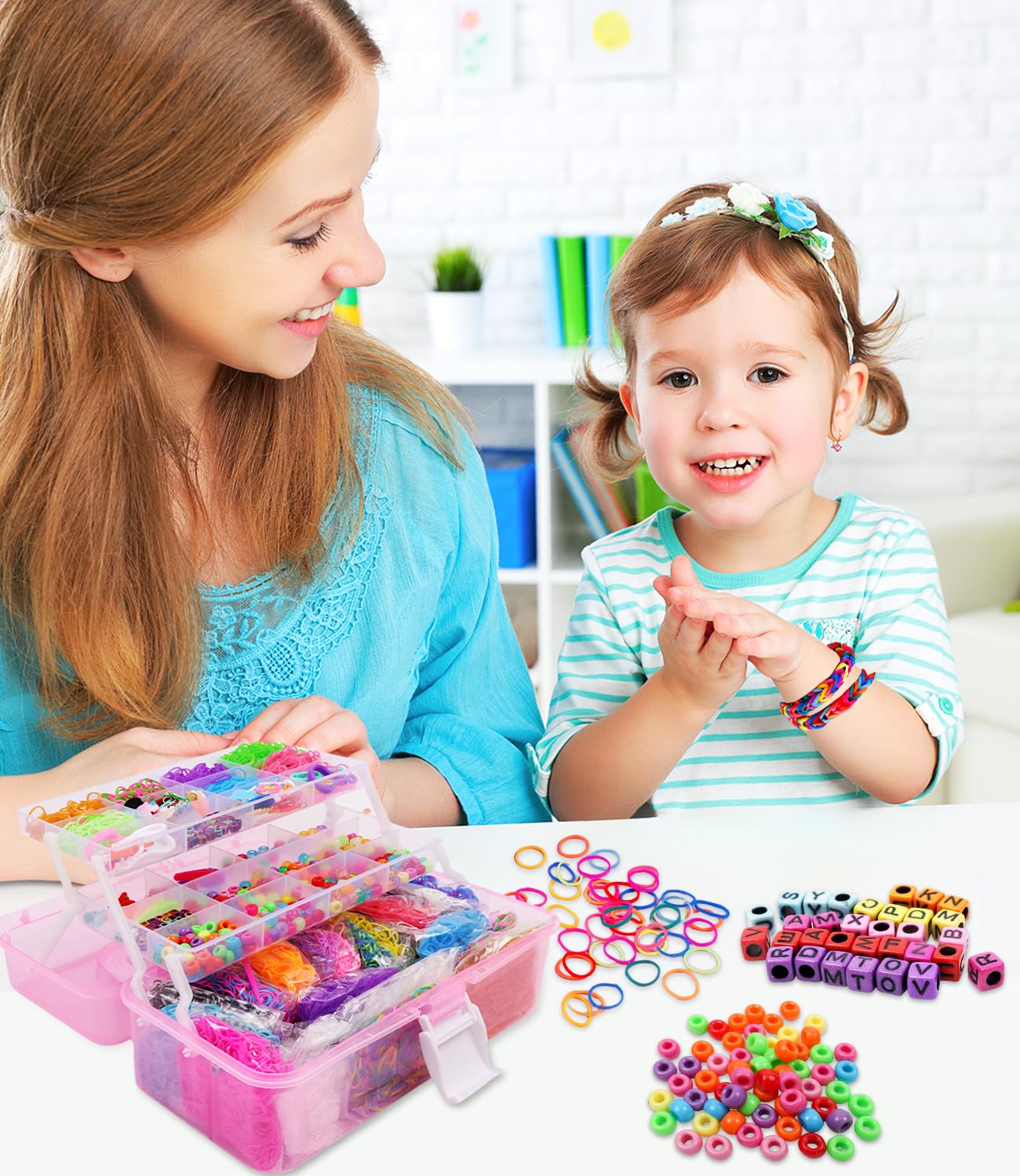 Zaxiva 17500+ Pcs Elastici per Braccialetti, 28 Colori Kit Braccialetti Fai Da Te Bambina Elastici di Gomma Bracciale Giochi Con Scatola a Tre Strati, Regali per Bambini di età Superiore ai 6 Anni