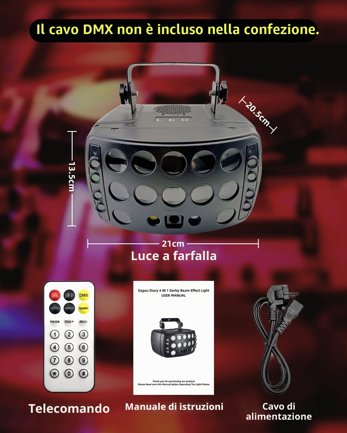 Eagou Diary luci discoteca professionale, 4 in 1 luci dj, 50W RGBW LED luce discoteca con modalità di lavoro multiple, Luci festa con Dimming Ultra-Smooth per per la parte Disco DJ Home Barra