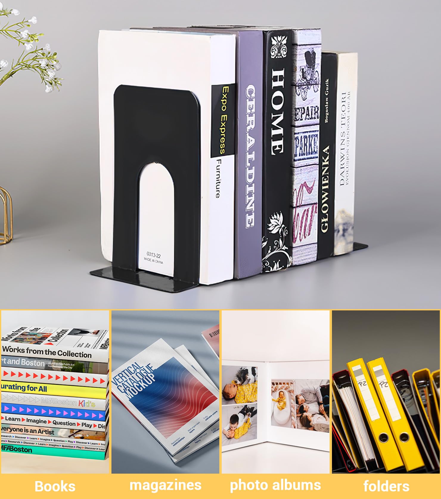 6 works of Metal Bookends, Bookends, Reading Stand, Book Holder Shelf, Book Holder for Children Office, School, Home, Library - Image 4