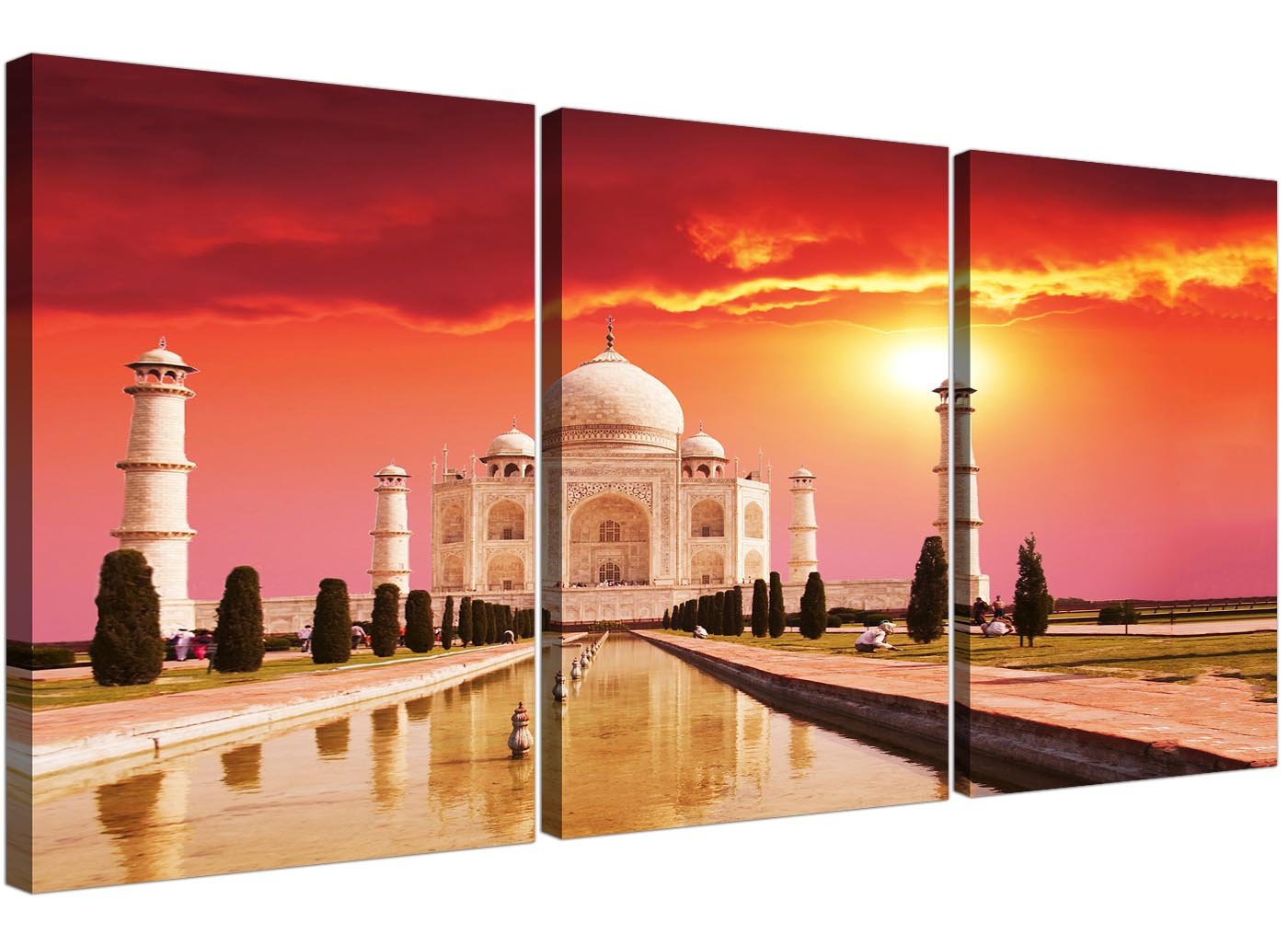 Wallfillers Large Islamic Taj Mahal Canvas Art - Set of 3 for your Bedroom - Modern Indian Canvas Pictures - 3193