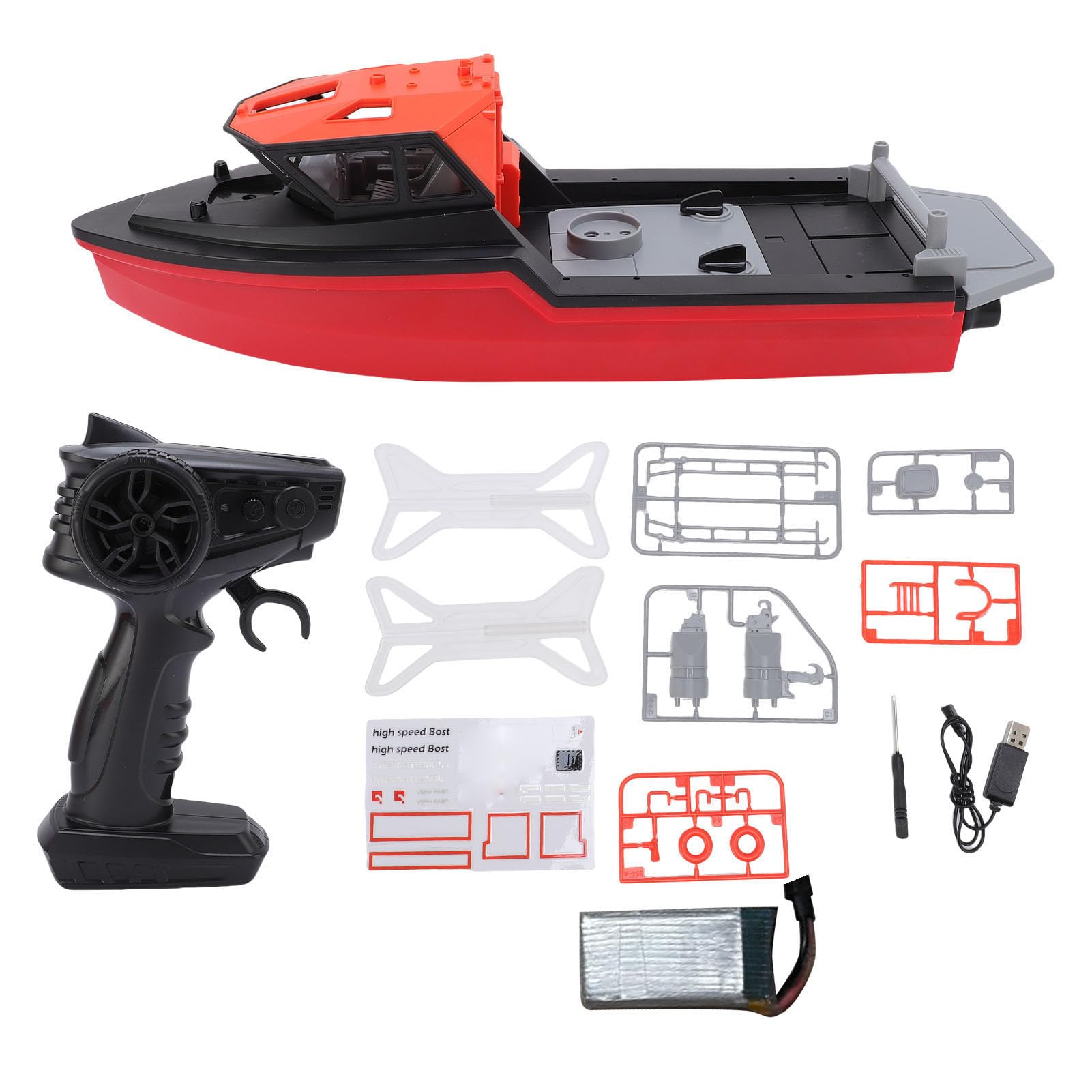 RiToEasysports 2,4 G Bürstenloses RC-Boot, Simuliertes Ferngesteuertes Boot mit Wasserdichter Abdeckung und Antikollisions-Kit, für Außenpools, Seen und Familienspaß (1 Stück 500 mAh Li-Ionen-Akku)