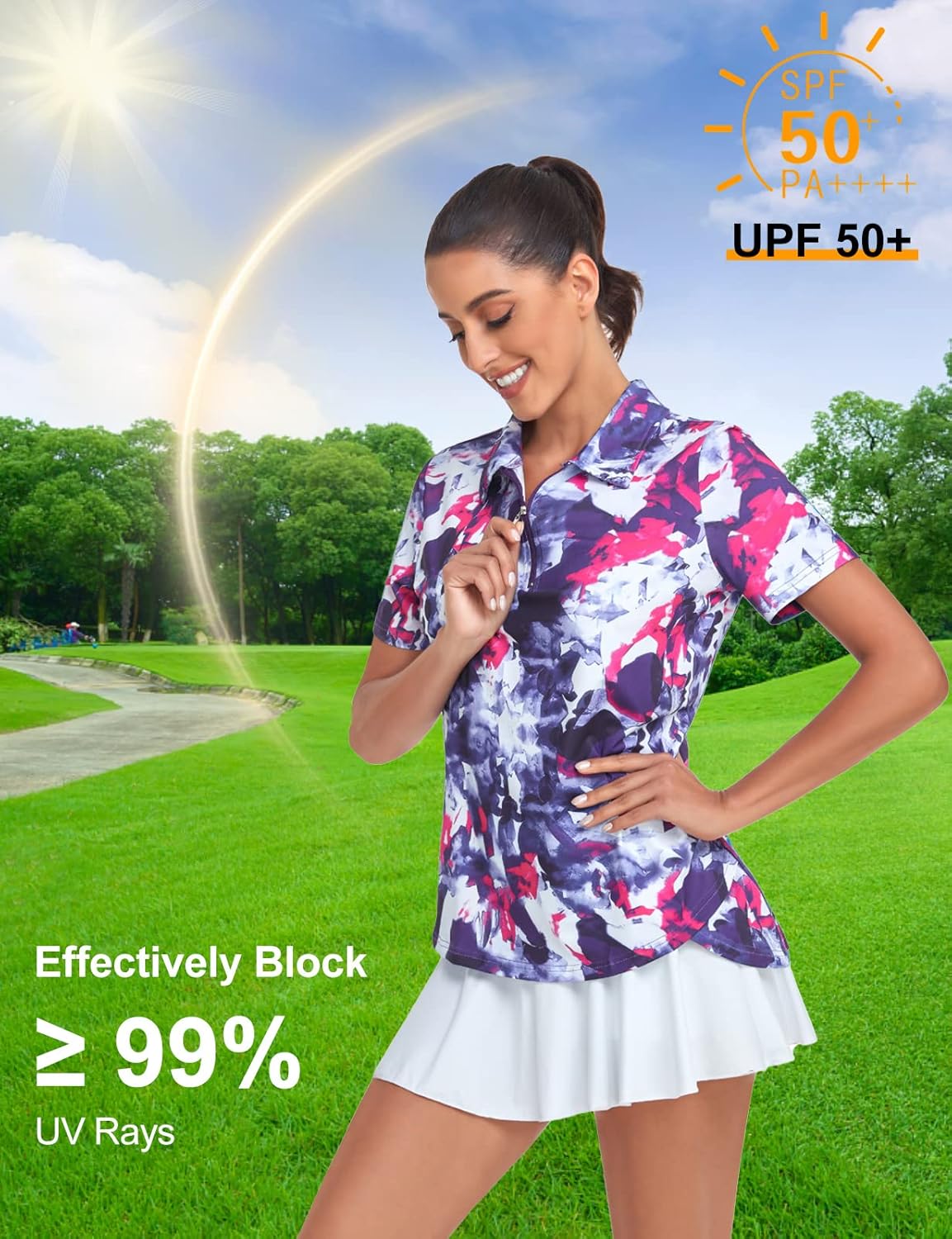 Tanst Sky Women's Golf Polo Shirts Short Sleeve Quarter Zip Pullover Moisture Wicking Workout Tops - Image 5