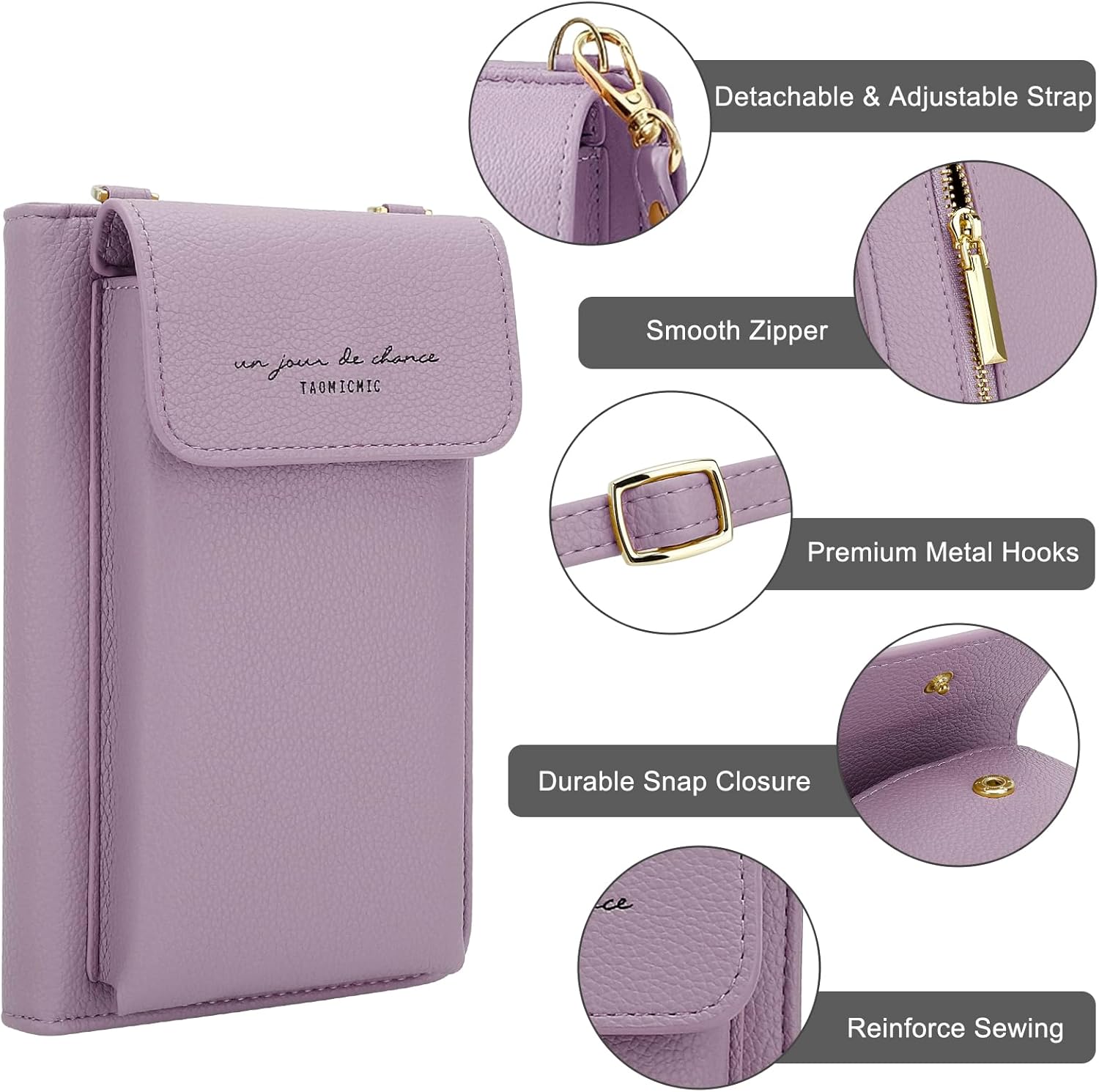 DOB SECHS Leather Passport Wallet Crossbody Phone Bag, RFID Blocking Passport Holder Credit Cards Case for Women - Image 6