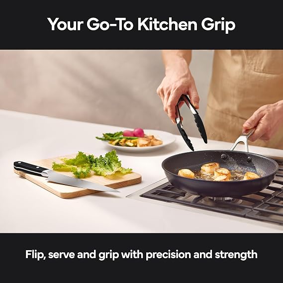 Misen Kitchen Tongs - Dishwasher Safe, Heavy Duty - Precision Silicone-Tipped Grilling Tool - Heat Resistant, Nonstick Safe - Perfect for Serving and Air Frying- 13 Inch | Black