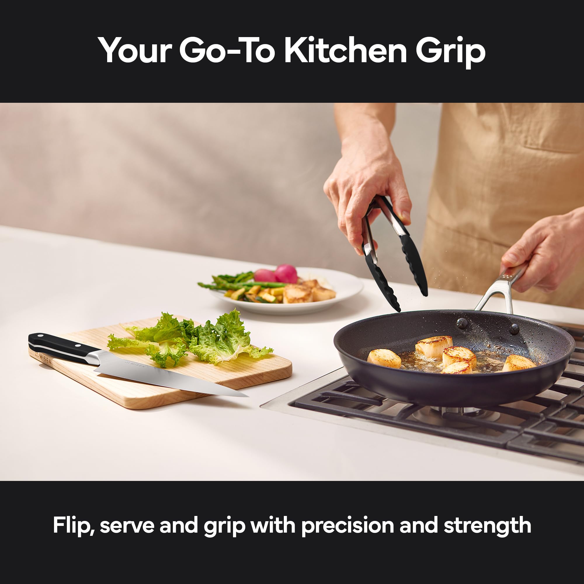Misen Pinzas para cocinar con puntas de silicona – Pinzas de cocina de acero inoxidable – Pinzas para cocinar alimentos – 12 pulgadas – Negro