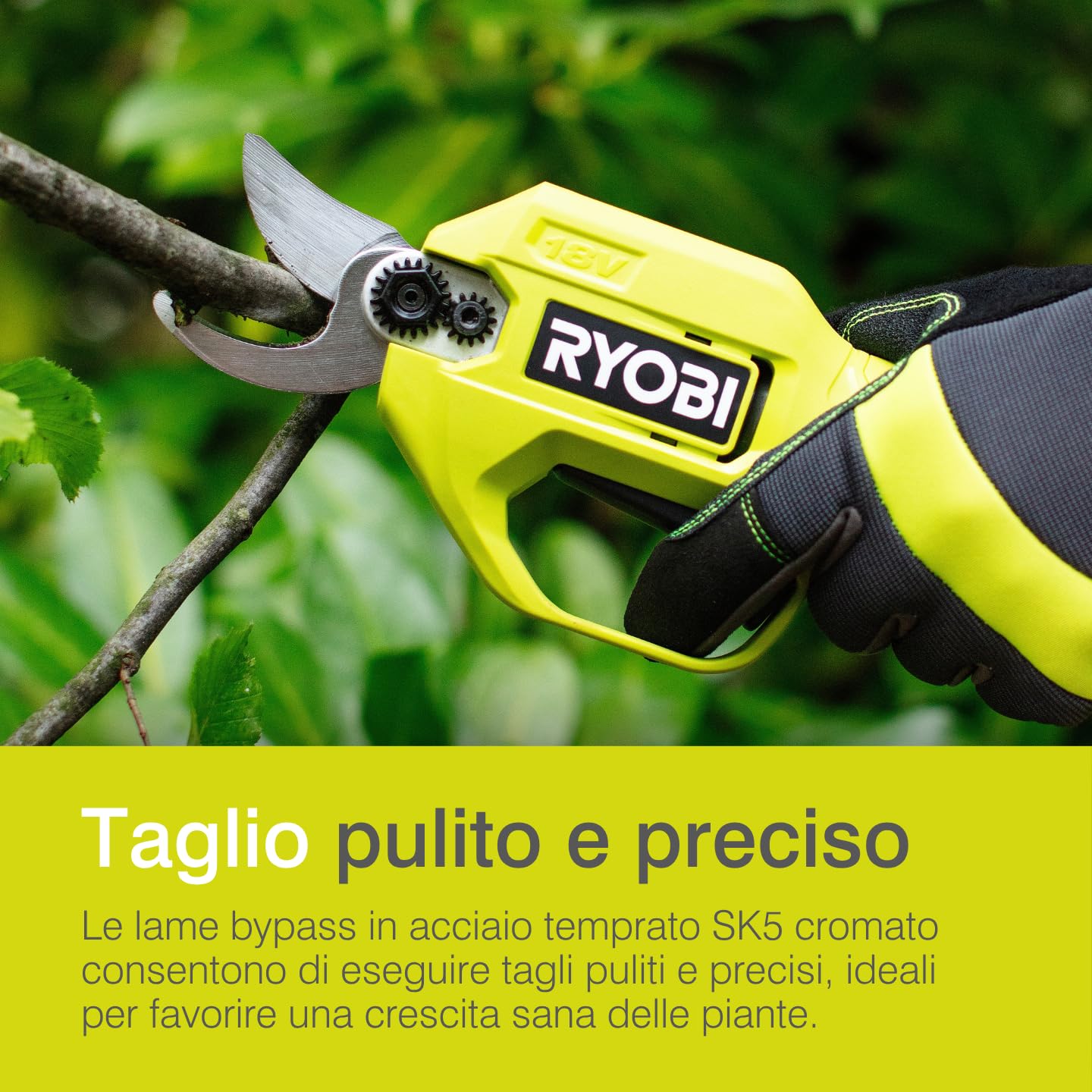 Ryobi R18SCA‑0 Cesoie Potatrici a Batteria 18V ONE+, Lama Bypass 25 mm, Coppia 145 Nm, Solo Corpo Macchina