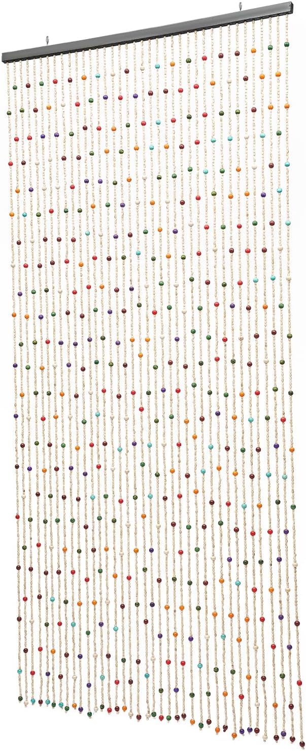 Natural Bamboo Wood Beaded Curtain Colorful Wooden Hanging Room Divider Decorative Handmade Boho Bohemian Wooden Doorway Beads Curtain 38 Strands 35.5" x 75"