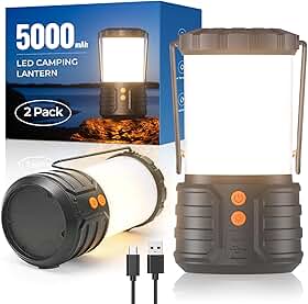 Tobeape Lampião LED Recarregável 5000mAh, Lanterna Camping e Acampamento com 3 Cores de Luz, IP65 à Prova d’Água, Luz de Emergência Portátil para Falta de Energia, Barraca, Pesca e Trilha, Kit com 2