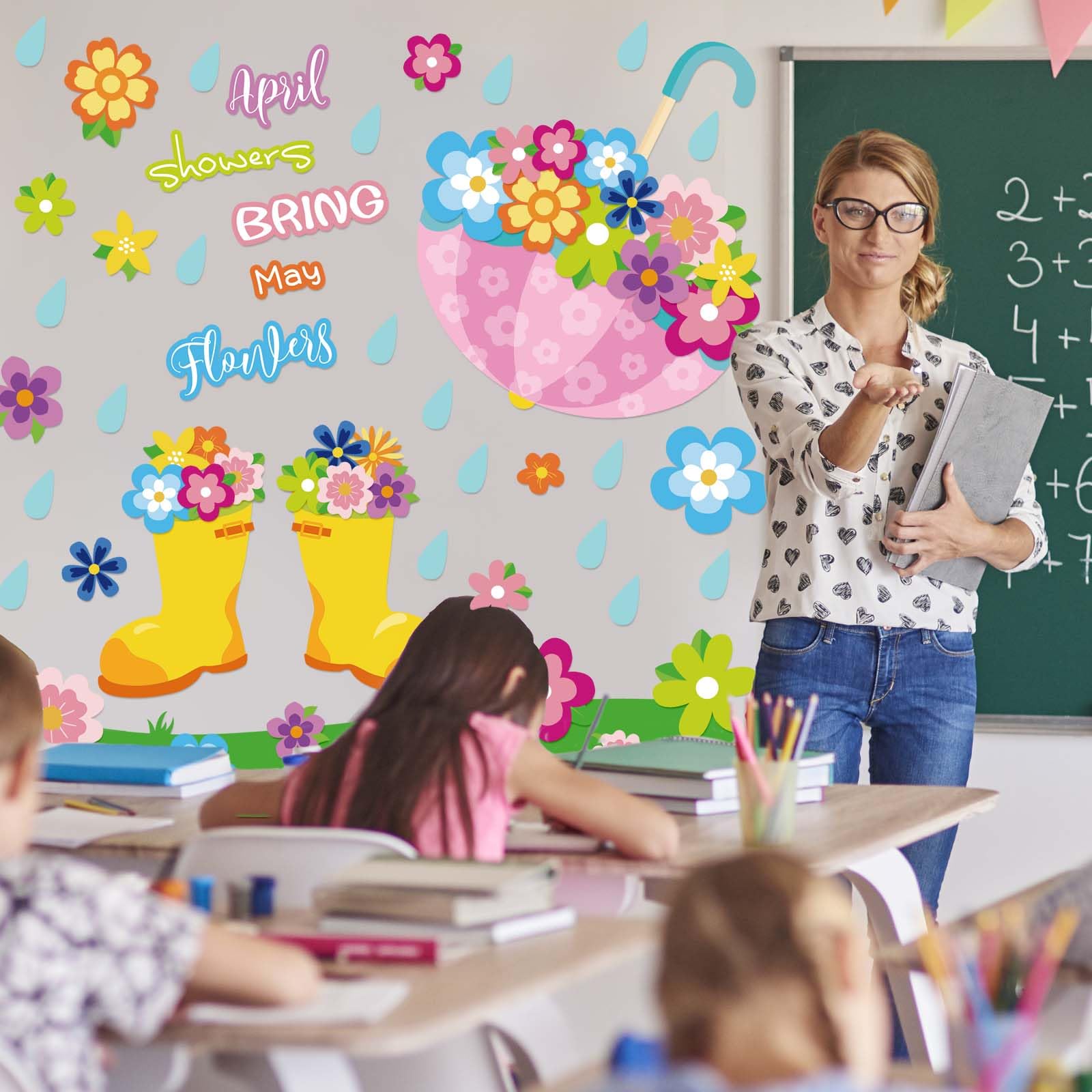 94Pcs Spring Cutouts Bulletin Board Decor - April Showers Bring May Flowers Paper Cut-Outs With Glue Points - View #9