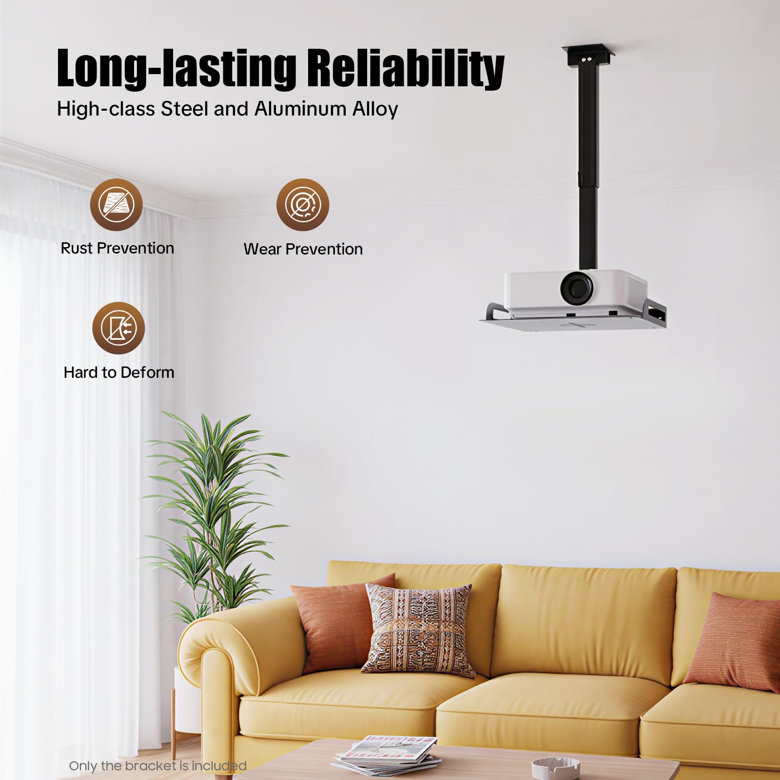 Supporto universale per proiettore, supporto da soffitto regolabile in altezza e supporto da parete per proiettore, portata massima 14 kg, 34 – 56 cm, regolabile con passacavo nascosto