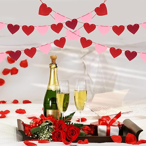 Miniatura 5 de OLANRUN Decoración del día de San Valentín, guirnalda de 40 corazones de fieltro rojo, sin bricolaje, decoraciones colgantes del día de San Valentín