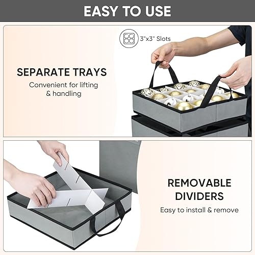 Miniatura 8 de Bolsa de almacenamiento para árbol de Navidad de 7.5 pies + caja de almacenamiento de adornos de Navidad con separadores (64 bolas)