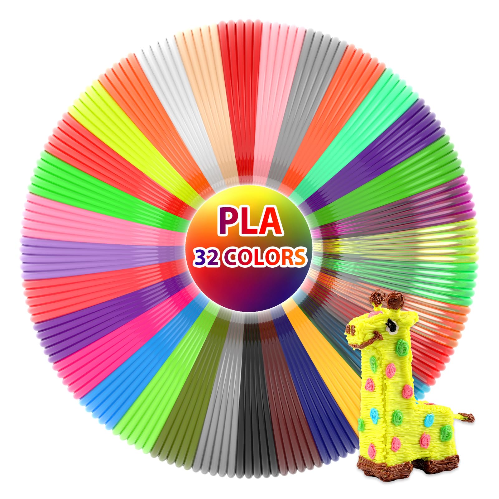 32 Colors 3D Pen Filament 1.75mm PLA, Each Color 20 Feet, Total 640 Feet 3D Pen Filament Refills 3D Printing Pen Refills with High-Precision Diameter Not Compatible with 3Doodler Pen