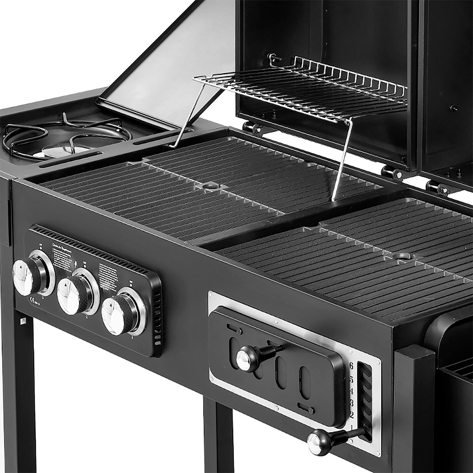 TAINO HERO DUO Gasgrill Holzkohlegrill Smoker Kombigrill Grillwagen 2 in 1 System BBQ Grill Kombistation Gas Kohle schwarz