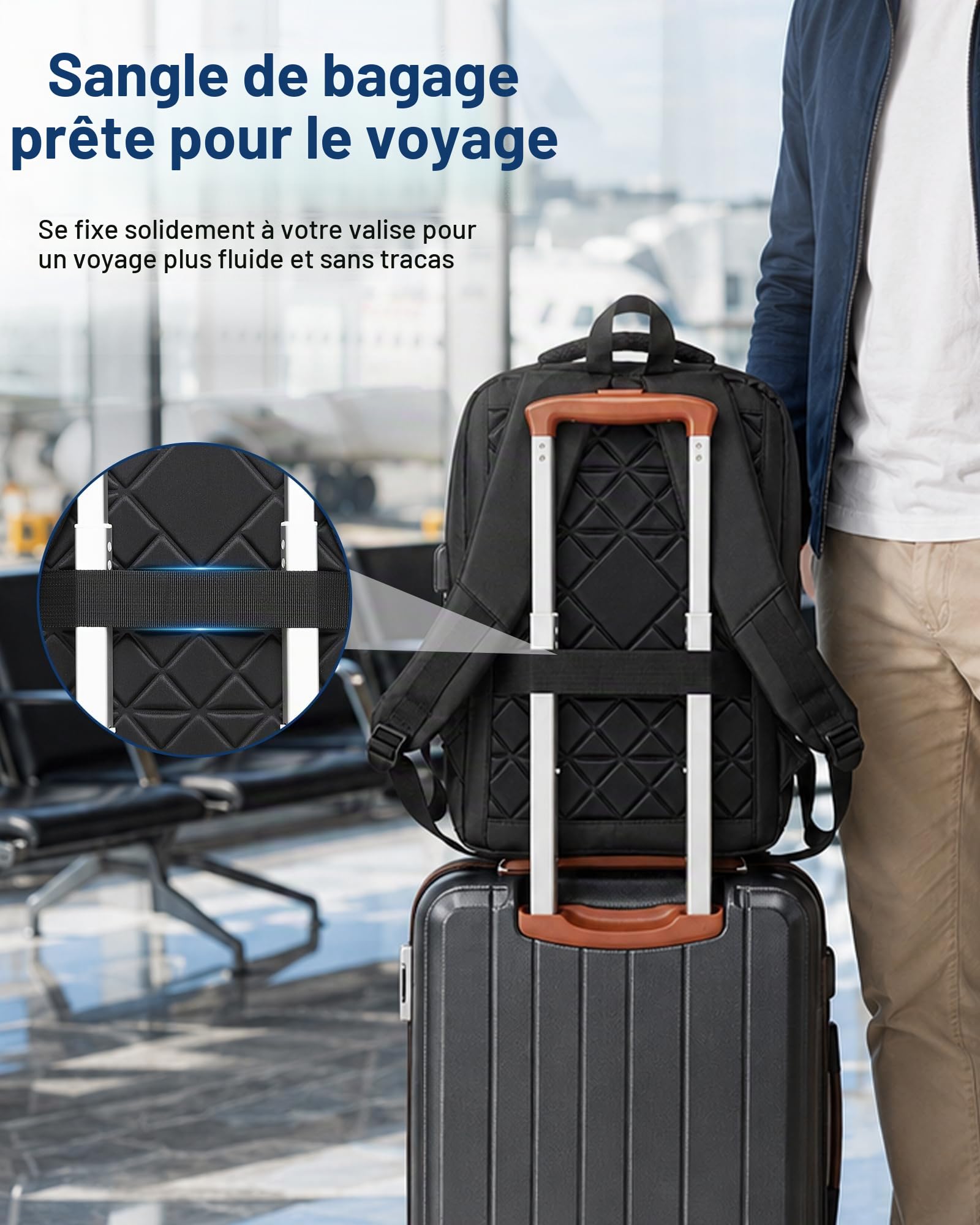 Sac à Dos Ordinateur 15,6 Pouces Homme Femme, Léger avec Port USB, Sac a Dos de Travail pour Voyage, Bureau, Université, Quotidien (Noir)