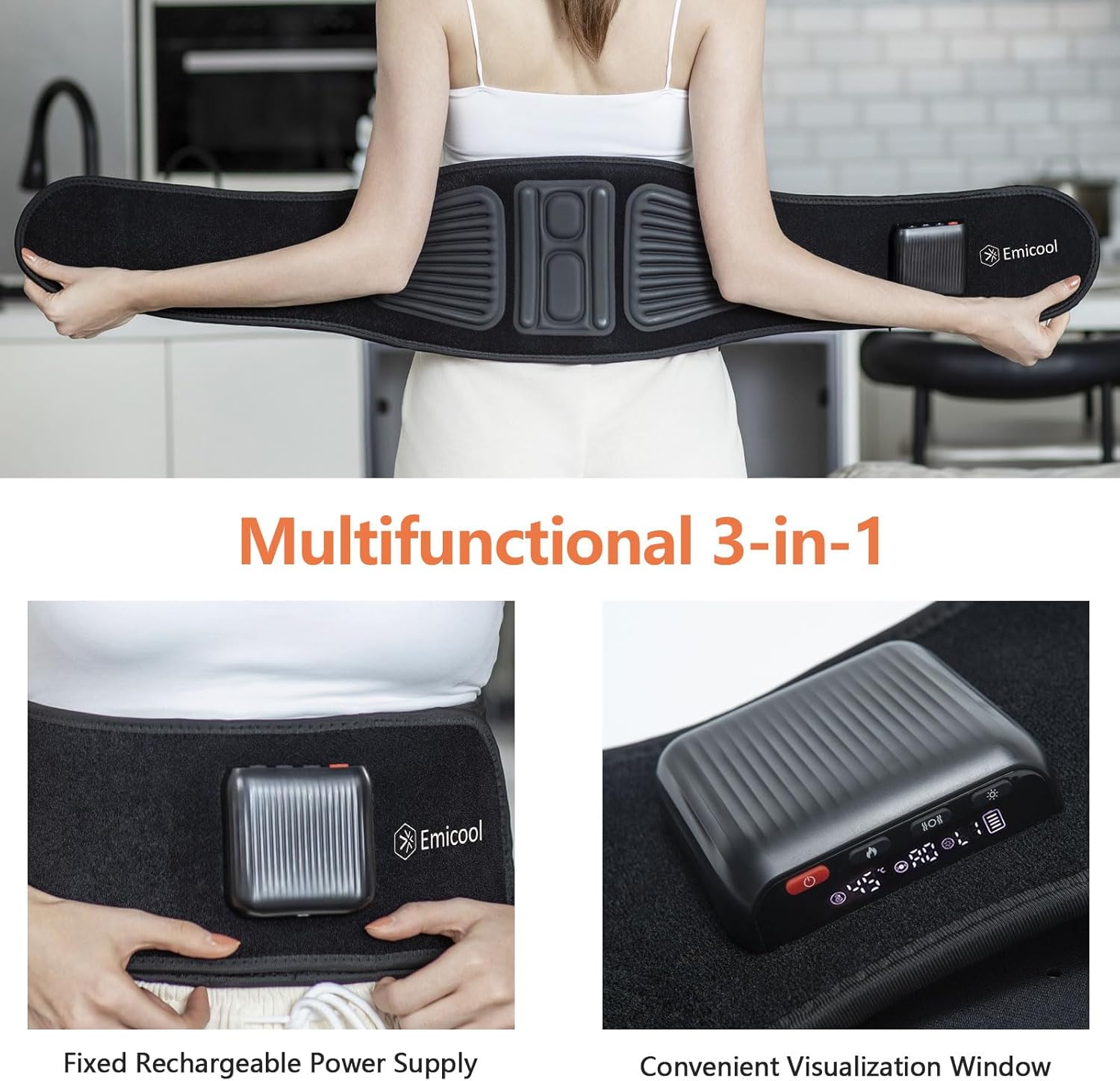 Lower Back Massager Belt with Four Modes Heating & Massage & Red Light, Ergonomic Support Massage Belt with Timer, Portable Cordless Heating Pad for Back Relieve Pain, Battery-Powered - Image 5