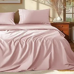 Shilucheng 100% Egyptian Cotton King Size Sheets Set - 1000 Thread Count,Luxury Cotton Bed Sheets,Breathable & Cooling Bedding and Pillow Cases, 16 Inch Deep Pocket - 4 Piece (Pink, King)