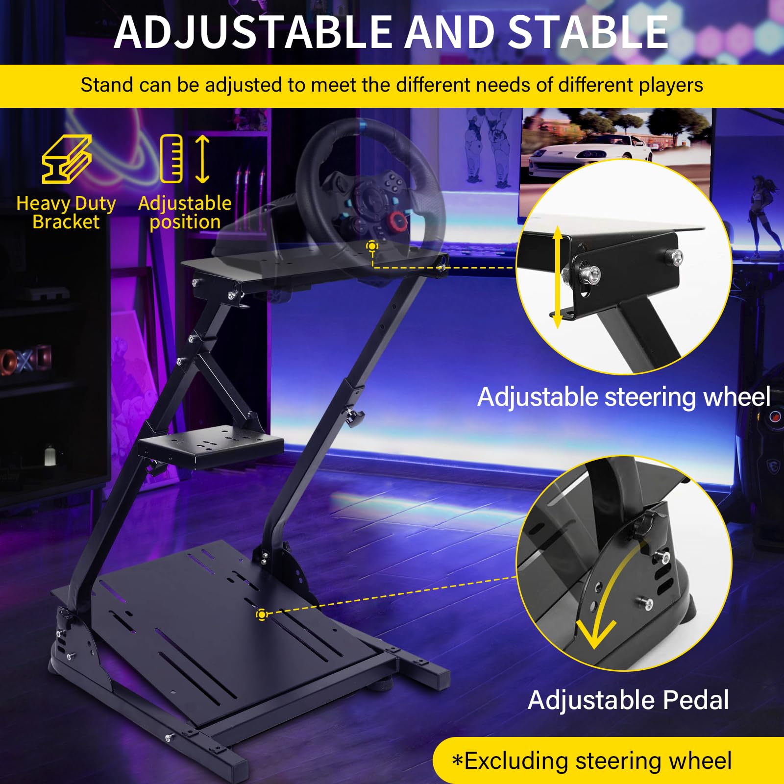 VELPAX Support de volant de course ajustable pour Logitech G25, G27, G29, G920 Racing Simulator Cockpit Video Game Accessories, Shifter Wheel Pedals NOT Included