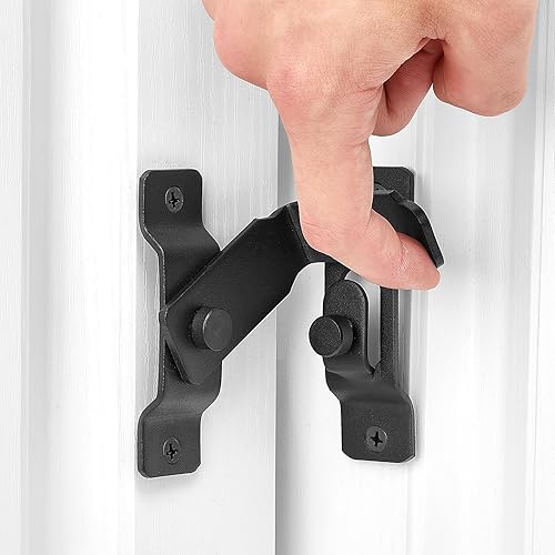 Miniatura 4 de INIRET 2 paquetes de cerradura de puerta de granero abatible de 90 grados, protege la privacidad y seguridad, pestillo de bloqueo de gancho para