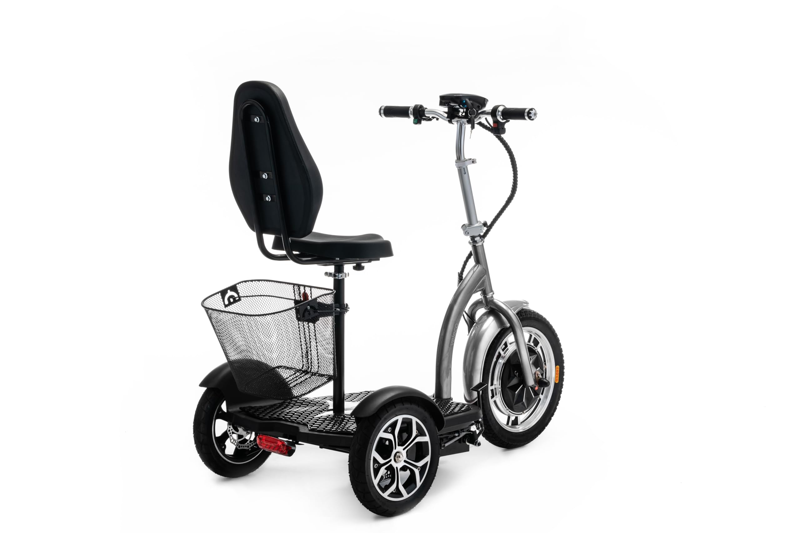 VELECO ZT16 - Scooter de movilidad de 3 ruedas - Totalmente ensamblado y listo para usar - Ruedas grandes - Fácil de maniobrar - Frenos delanteros y traseros - Cesta de la compra extraíble (PLATA)