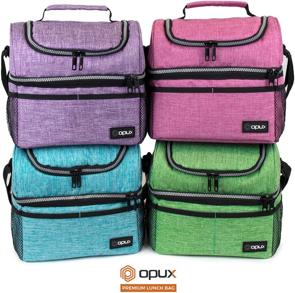OPUX Lunch Box For Women, Insulated Large Lunch Bag Adult Work, Double Decker Lunchbox Meal Prep, Dual Compartment Leakproof Lunch Cooler, Soft Lunch Pail Tote for Girls, Kids, School (Pink, 16 Cans) - Image 9