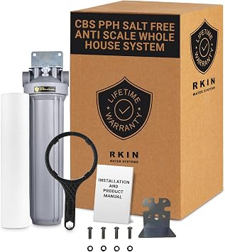 RKIN CBS PPH Salt-Free Whole House Water Filter System 20 GPM Whole Home Water Filtering System & Softener Alternative Home Water Filtration System for Clean, Scale-Free Water