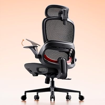 SIHOO Bürostuhl Ergonomisch, Schreibtischstuhl mit 4D Dynamischer Lordosenstütze, Breiter Kopfstütze & Klappbaren Armlehnen, Neigung 90-135°, Schwarz