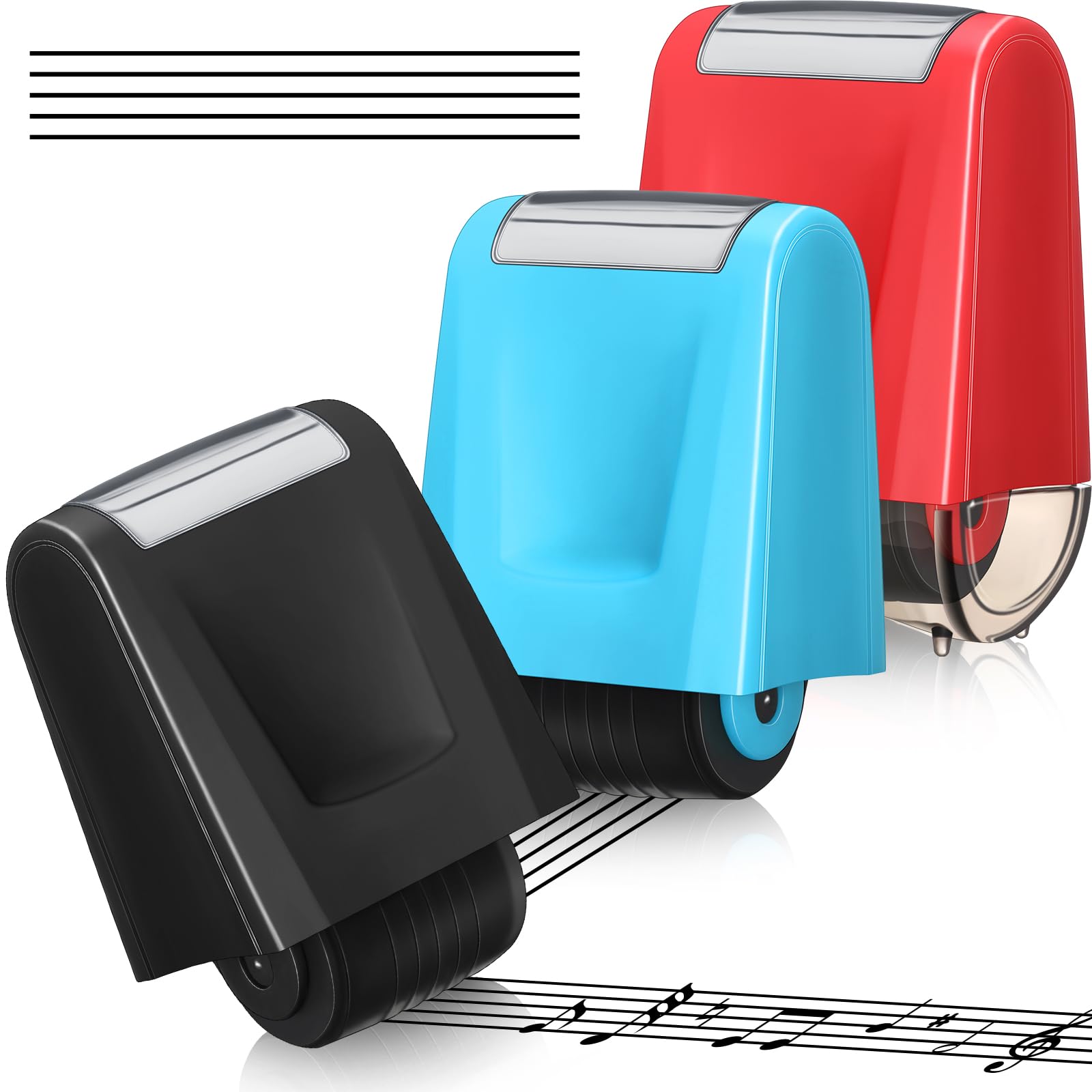 Nezyo 3 Pcs Practice Roller Stamp Self Inking Rolling Stamp Sentence Strips Handwriting Line Stamps Practice Tool for Calligraphy Beginner Writers Teachers Music Back to School (Music Staff 5 Line)