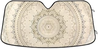 Boho Mandala Car Windshield Sun Shade Bohemian Paisley Ethnic Flower Foldable UV Ray Sun Visor Protector Sunshade to Keep Your Vehicle Cool (55" x 27.6")
