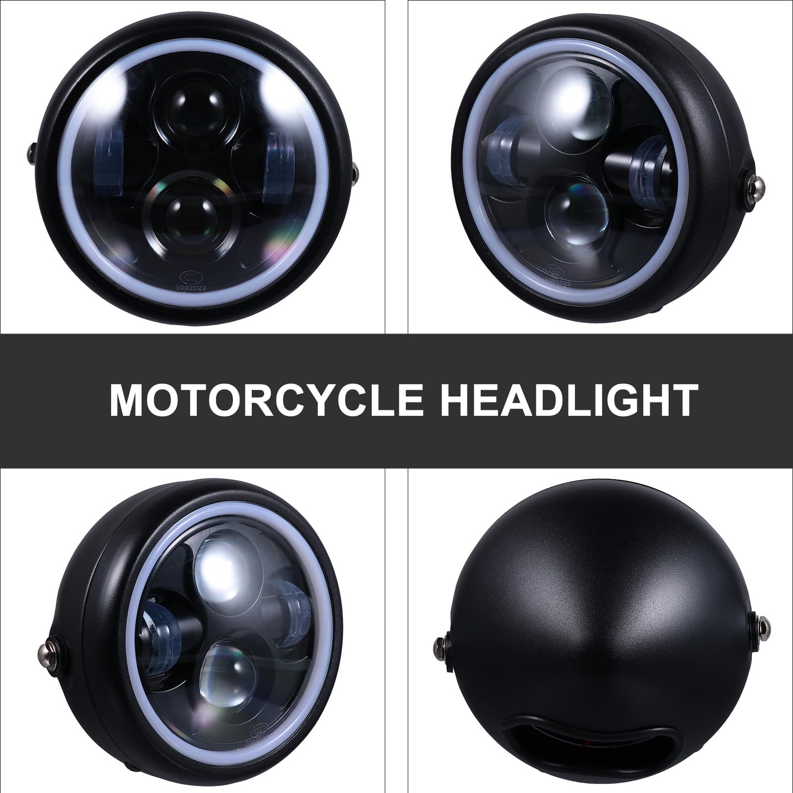 Faro Anteriore LED Retrò per Motociclette 35w 12v in Acciaio Inossidabile e Vetro, Luce per Guida Notturna e Condizioni Meteorologiche Avverse