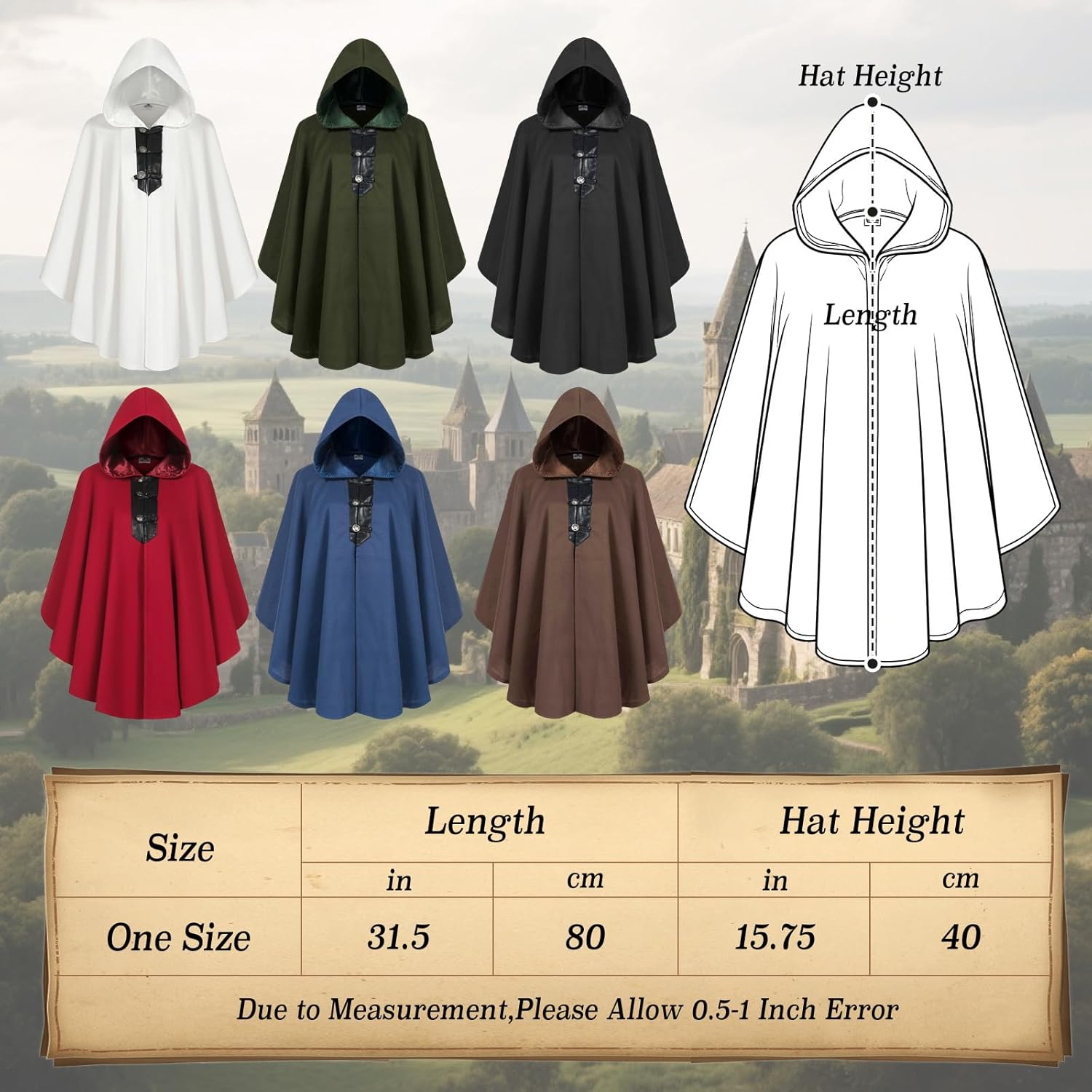 Short Woolen Renaissance Cloak with Hood, Medieval Hodded Cloak for Women Man, Hobbit Halloween Costume - Image 6