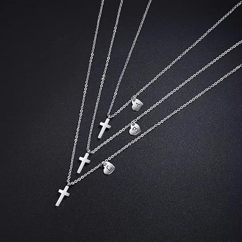 Miniatura 6 de Tiny Cross Necklace for Girls Heart Initial Necklace Women Heart Birthstone Necklace Letter Stainless Steel Pendant Jewelry First Communion