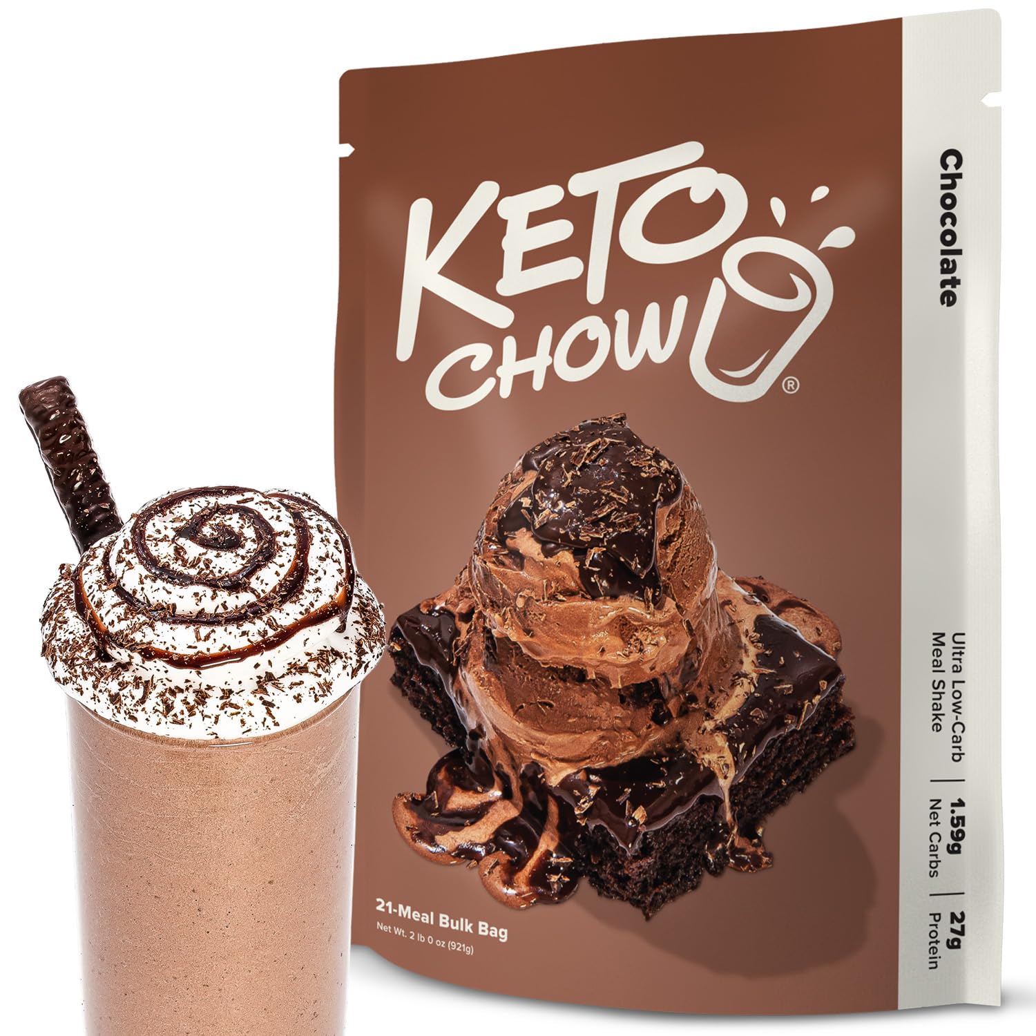 Keto Chow Chocolate | Keto Meal Replacement Shake Powder | Nutritionally Complete | Low Carb | Delicious Easy Meal Substitute | Protein Rich You Choose The Fat | 21 Meal Serving