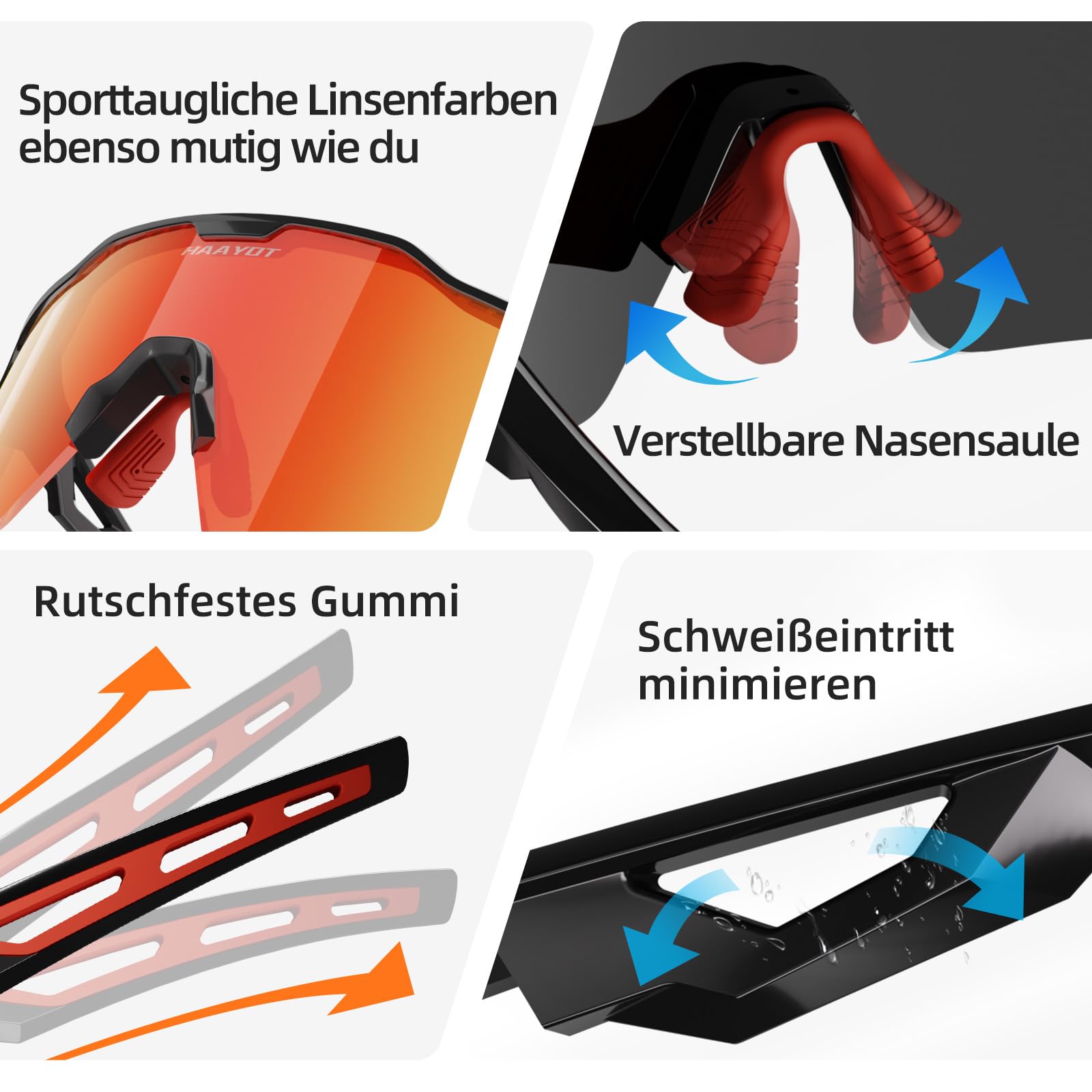 HAAYOT Lunettes de soleil de sport - Lunettes polarisées - Pour homme et femme - 5 verres interchangeables - Protection UV 99 % - Lunettes TR90 légères - Pour le cyclisme