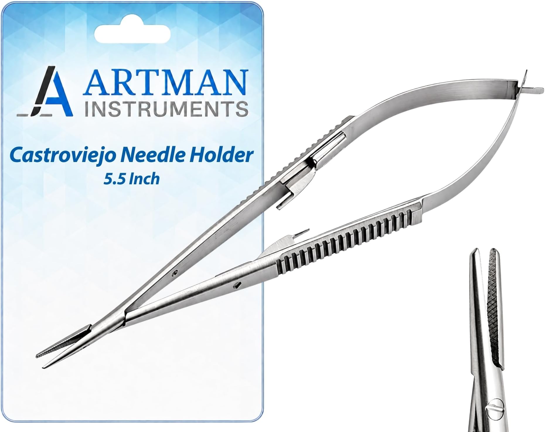 ARTMAN Instruments Castroviejo Needle Holder 5.5 Inches Straight with Lock – Precision Dental & Surgical Micro Suturing Instrument, Stainless Steel