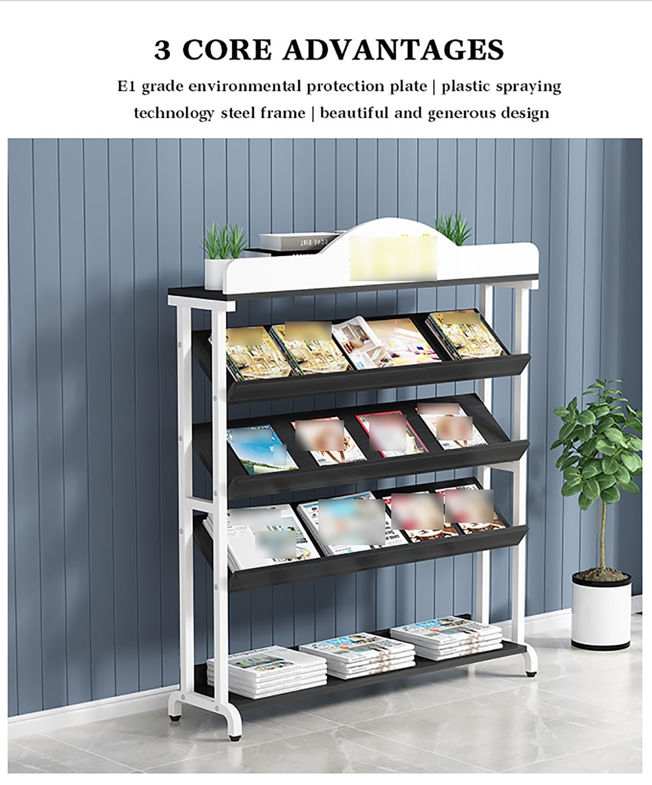 Portariviste da pavimento in legno in vinile, con piedini antiscivolo, perfetto per riporre album, libri, riviste e file (60 x 30 x 127 cm) elegante e funzionale organizer