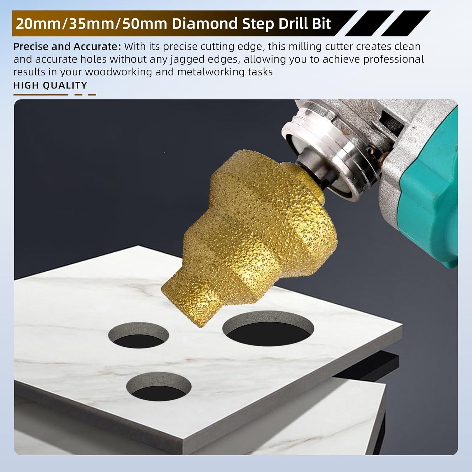 M10 Diamond Step Drill Bit Set 20 35 50mm for Tile Concrete Marble Granite | For Angle Grinders and Drills, Chamfering and Polishing Holes in Tile and Stone with Diamond Coating, Crack Prevention