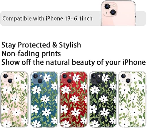 Miniatura 8 de Funda protectora para iPhone 13 con diseño floral de flores, para niñas y mujeres, a prueba de golpes, transparente, suave, parte trasera dura, 6.1