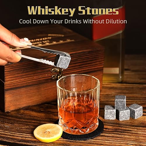 Miniatura 5 de Juego de regalo de piedras de whisky para hombres, papá, día del padre, juego de 2 vasos de whisky, 8 piedras de granito con pinzas, perfecto para