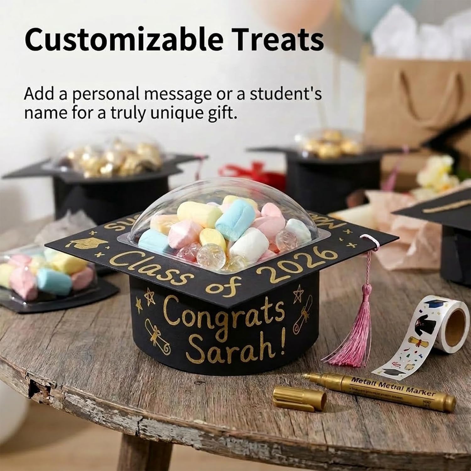 30pack Graduation Cap Candy Cards Decorations,Candy Dome Greeting Card Gift with Tassel,Friend Students Teachers School Party Favors Candys Holder Graduations Gift