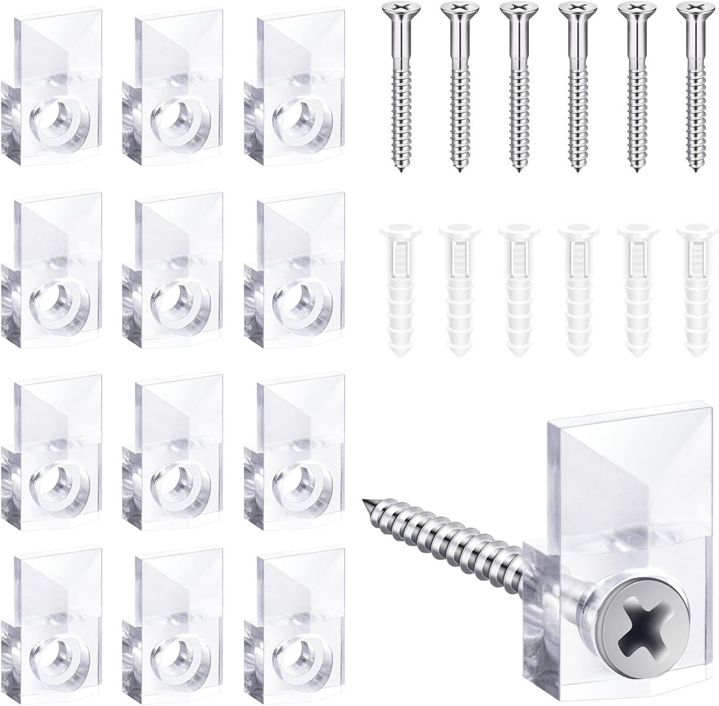 22 Sets of Mirror Holder Clips Kit,Crystal Clear Plastic Mirror Clip,Mirror Holder Clips Glass Retainer Clips Kit,Mirror Hanging Kit with Screws and Fixed Mirror Box Door(Classic Style)