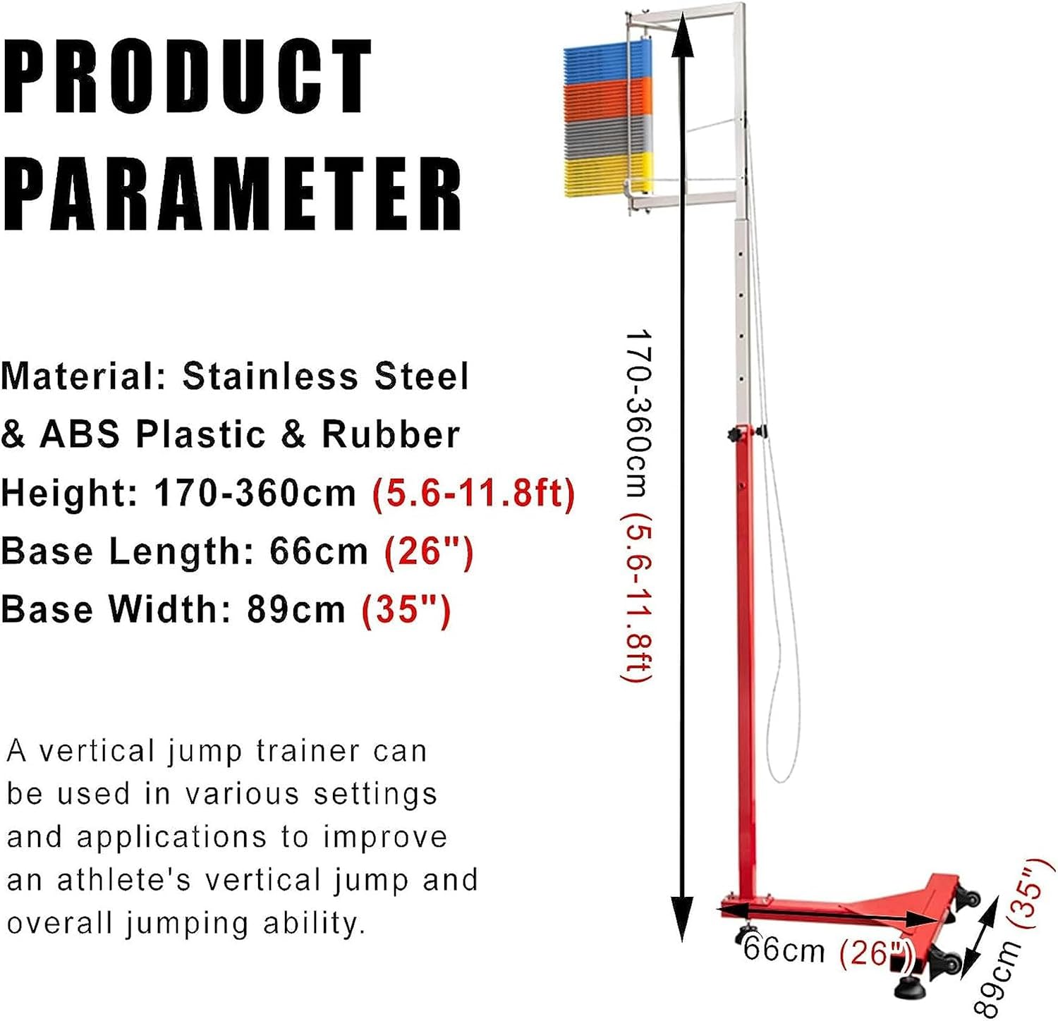 Jump Measurement Tool 5.6-11.8ft, Floor-Standing/Wall-Mount Optional, Volleyball Slam Dunk Training Aid, Vertical Jump Test Stick Pole Tool