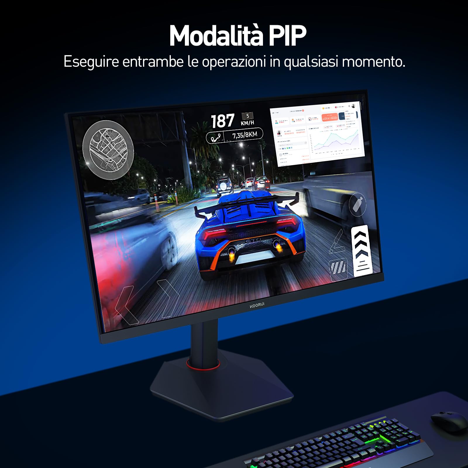 KOORUI G2741L Monitor Gaming 27 Pollici, 4K UHD, 160Hz/320Hz, HDR400, Fast IPS, 1ms, Adaptive Sync, regolabile, HDMI 2.1 * 2+DP 1.4, VESA 75x75mm